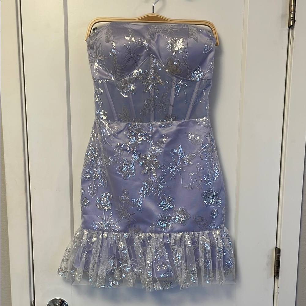 Lavender Strapless Sequin Formal mini Dress